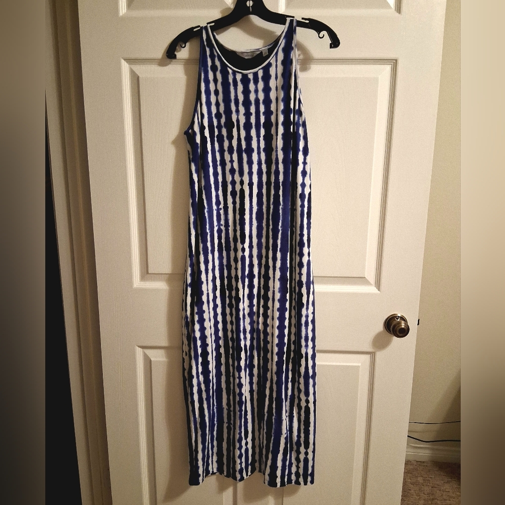 Athleta XL Blue And White Tye Die Print Fully Lined Maxi Dress